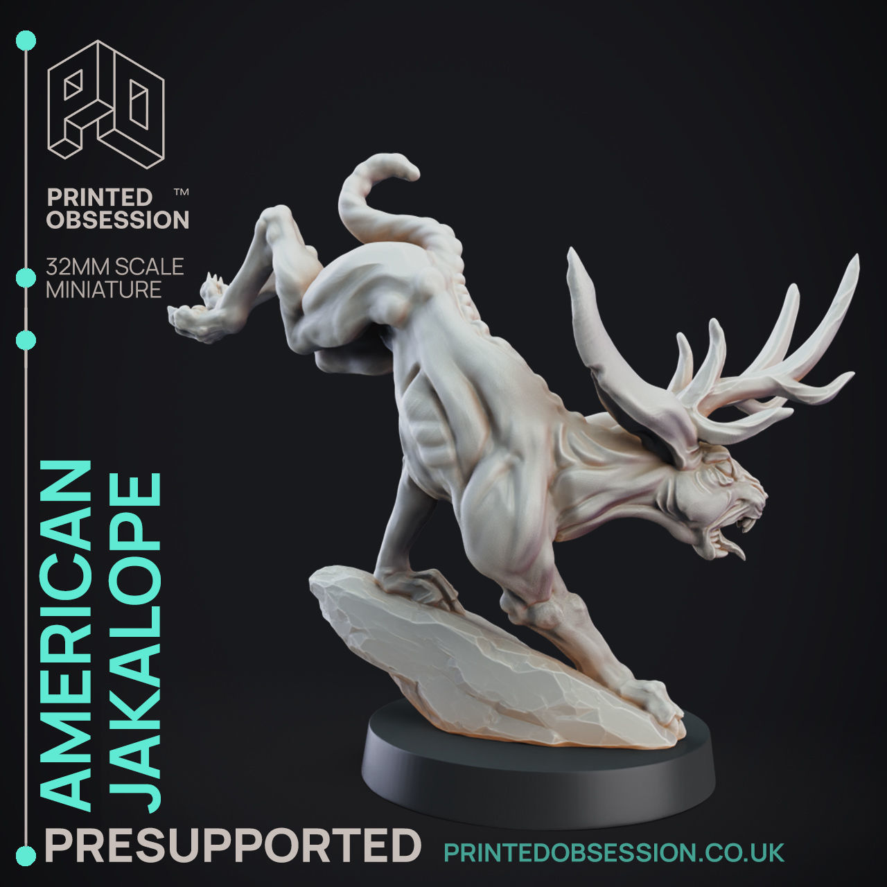 Jakalope - 3D Printable TTRPG - PRESUPPORTED - 32mm Scale 3D print model_2