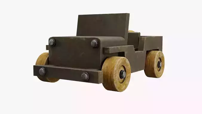 Old wooden painted toy jeep