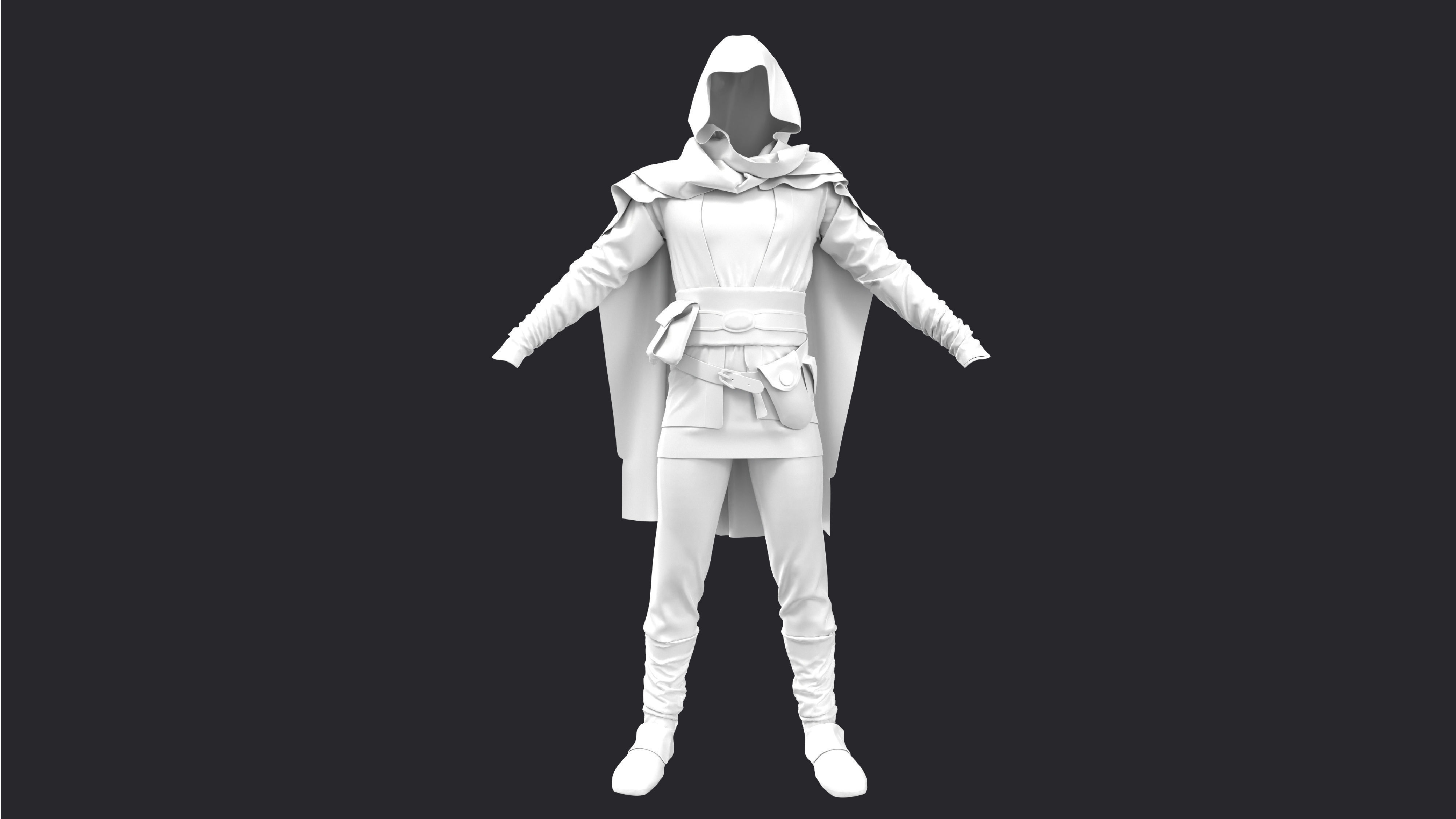 Medieval male outfit character clothing and shoes 3D model_6