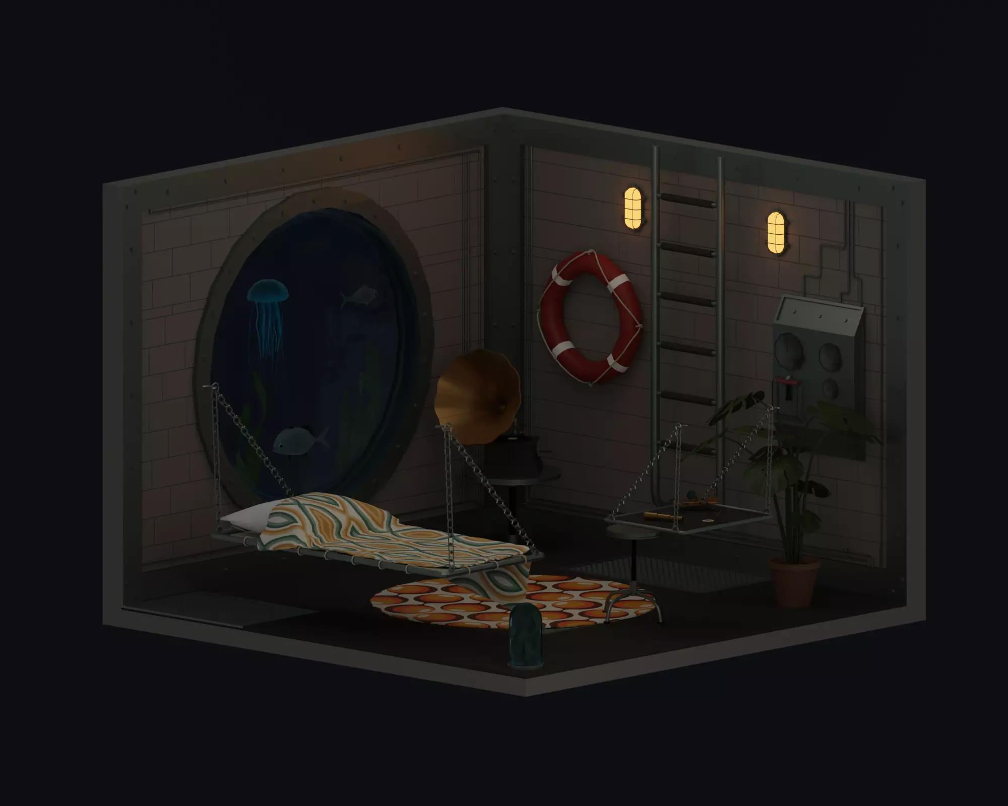 Underwater home Low-poly 3D model_0