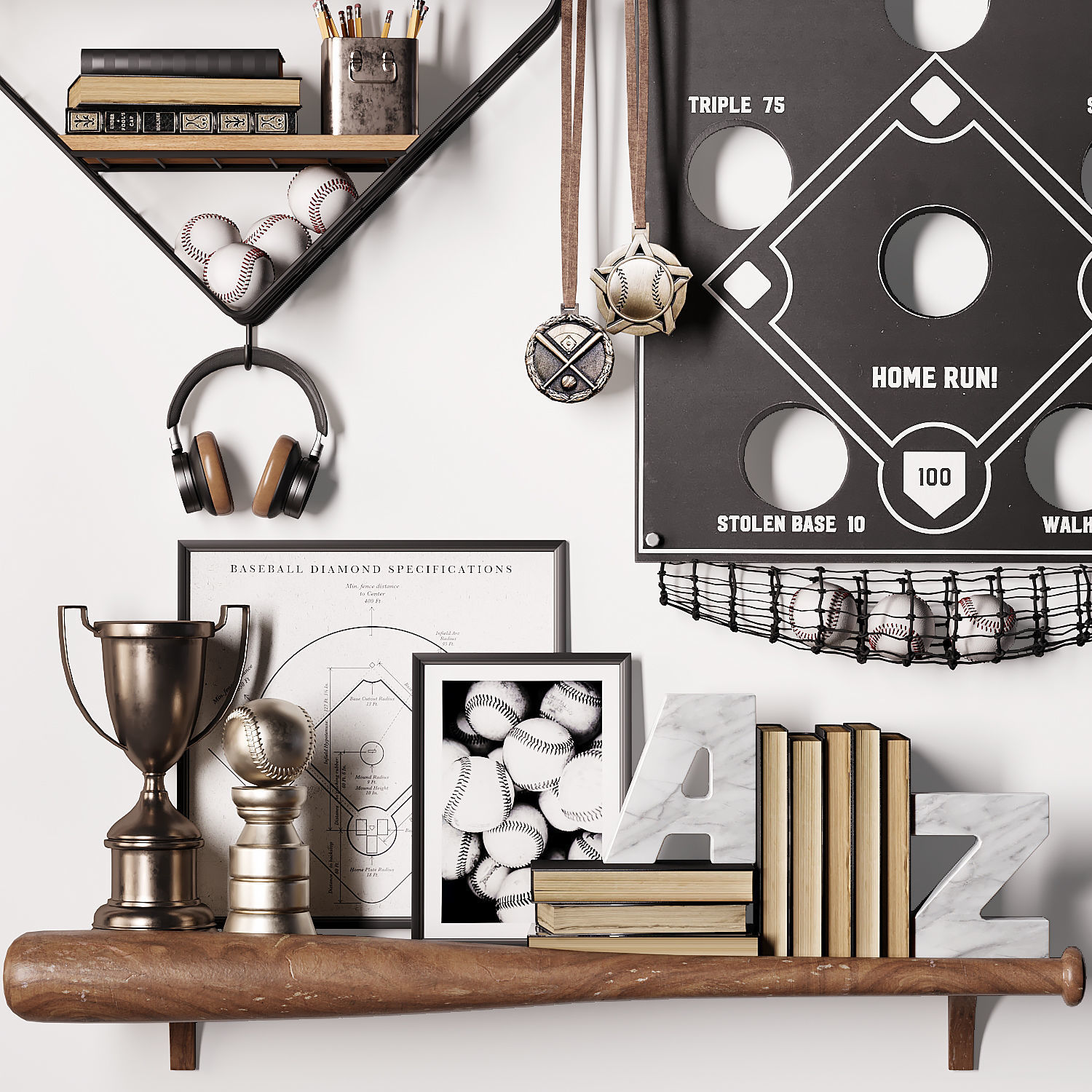 Pottery Barn Baseball Beanbag Toss Game and Decor for teenager 3D model_4