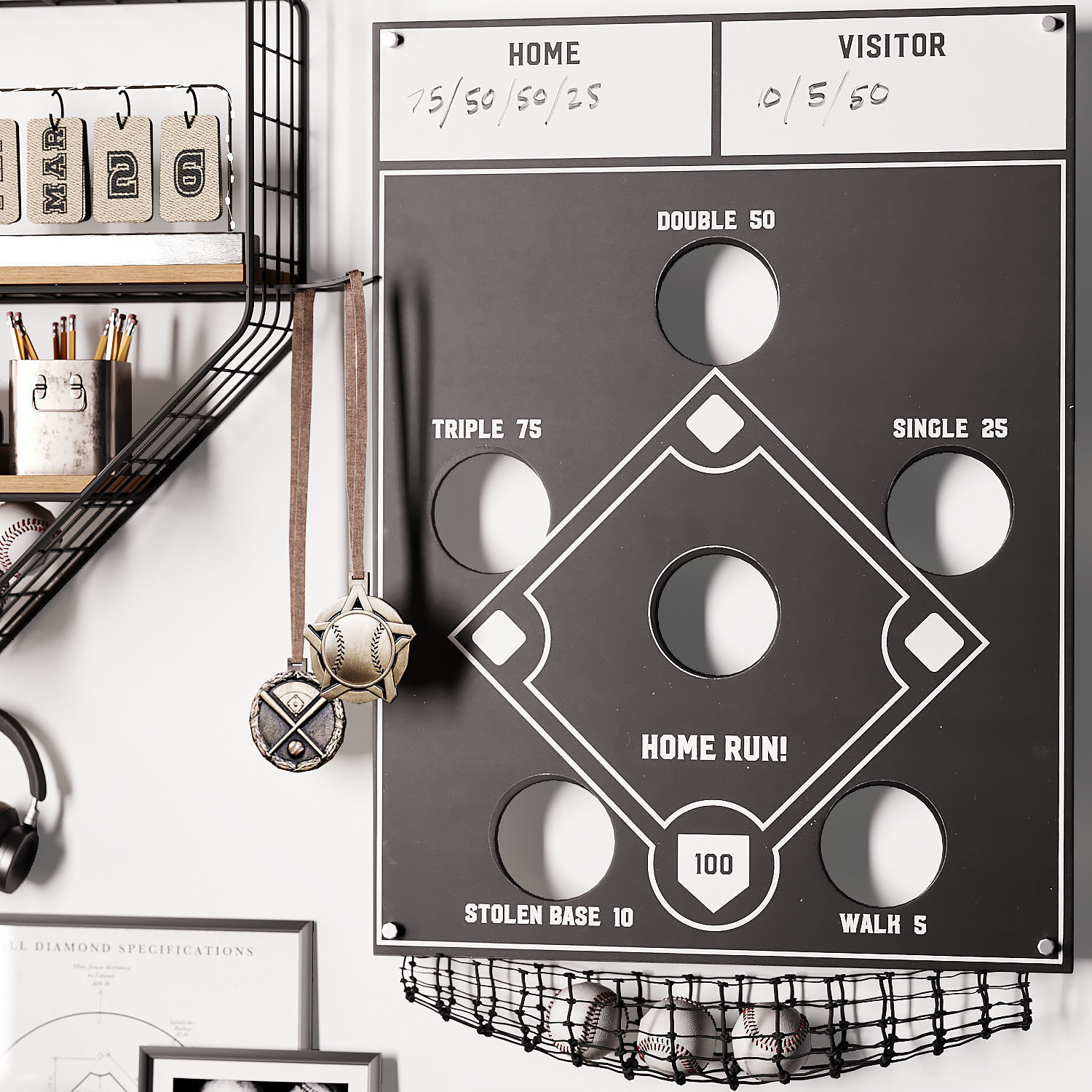 Pottery Barn Baseball Beanbag Toss Game and Decor for teenager 3D model_3