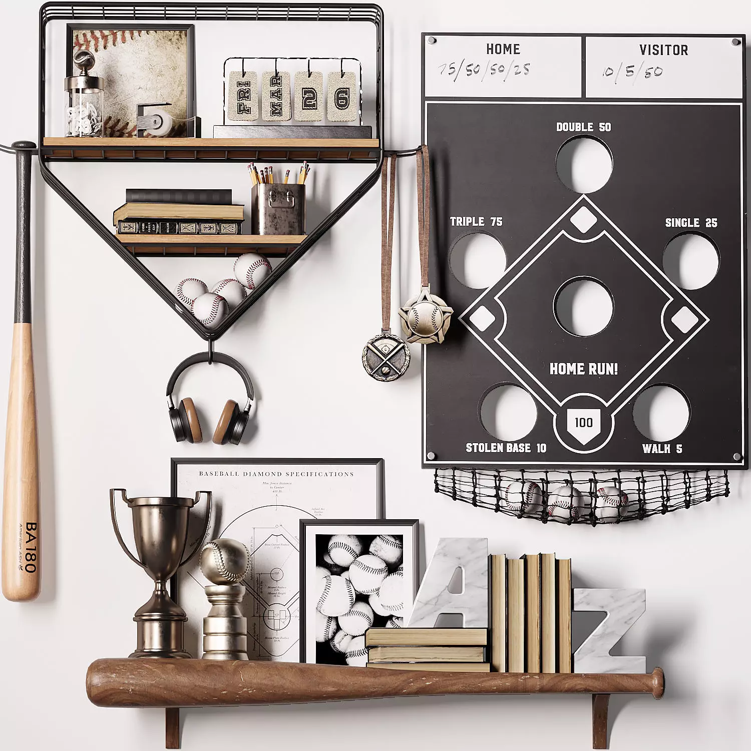 Pottery Barn Baseball Beanbag Toss Game and Decor for teenager 3D model_0