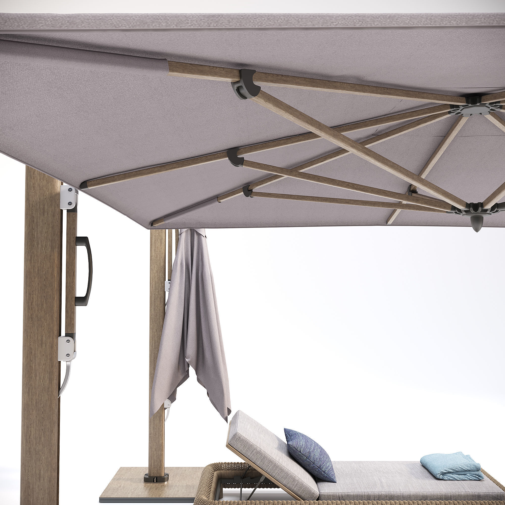 Lounger with Cantilever Umbrella 3D model_6