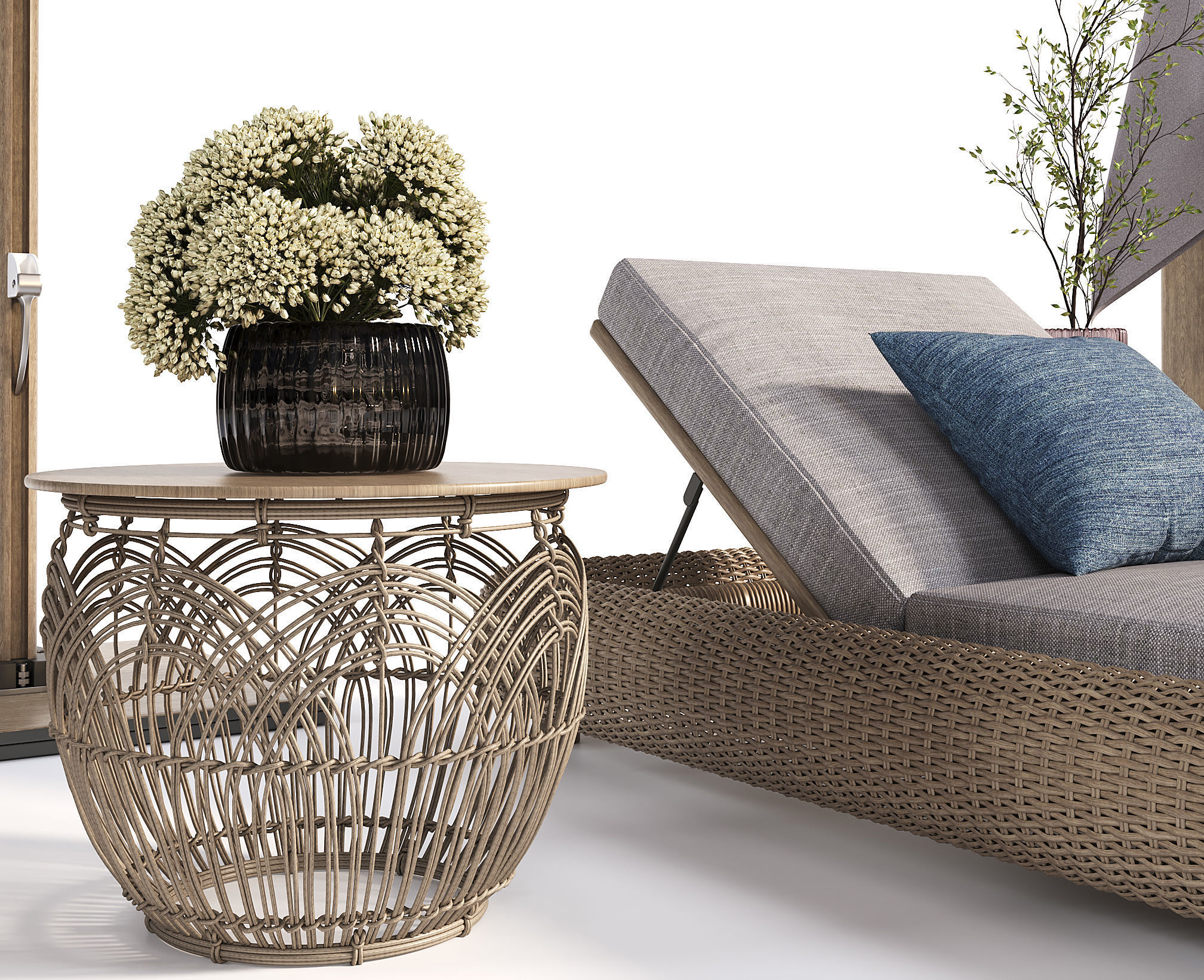 Lounger with Cantilever Umbrella 3D model_4