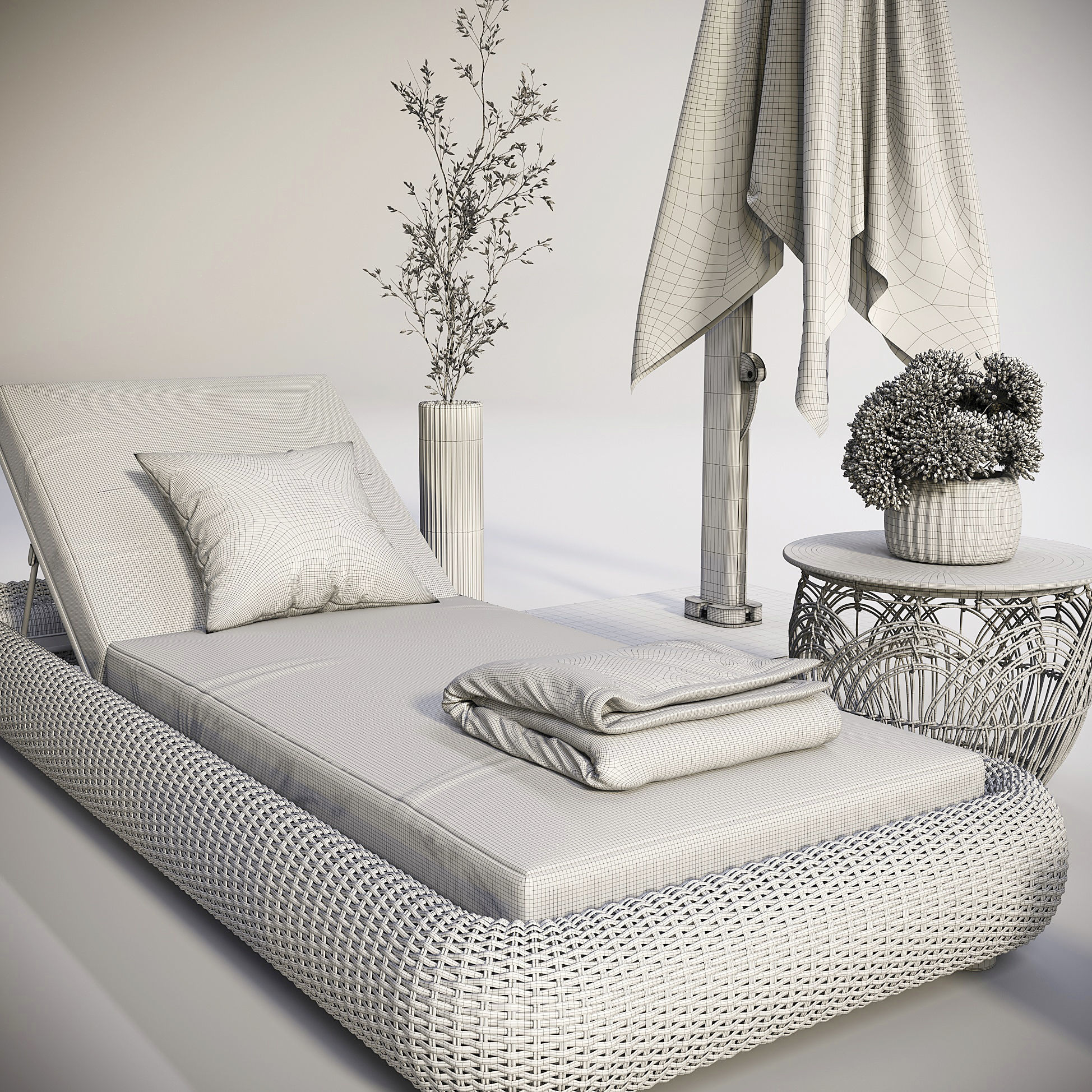 Lounger with Cantilever Umbrella 3D model_10