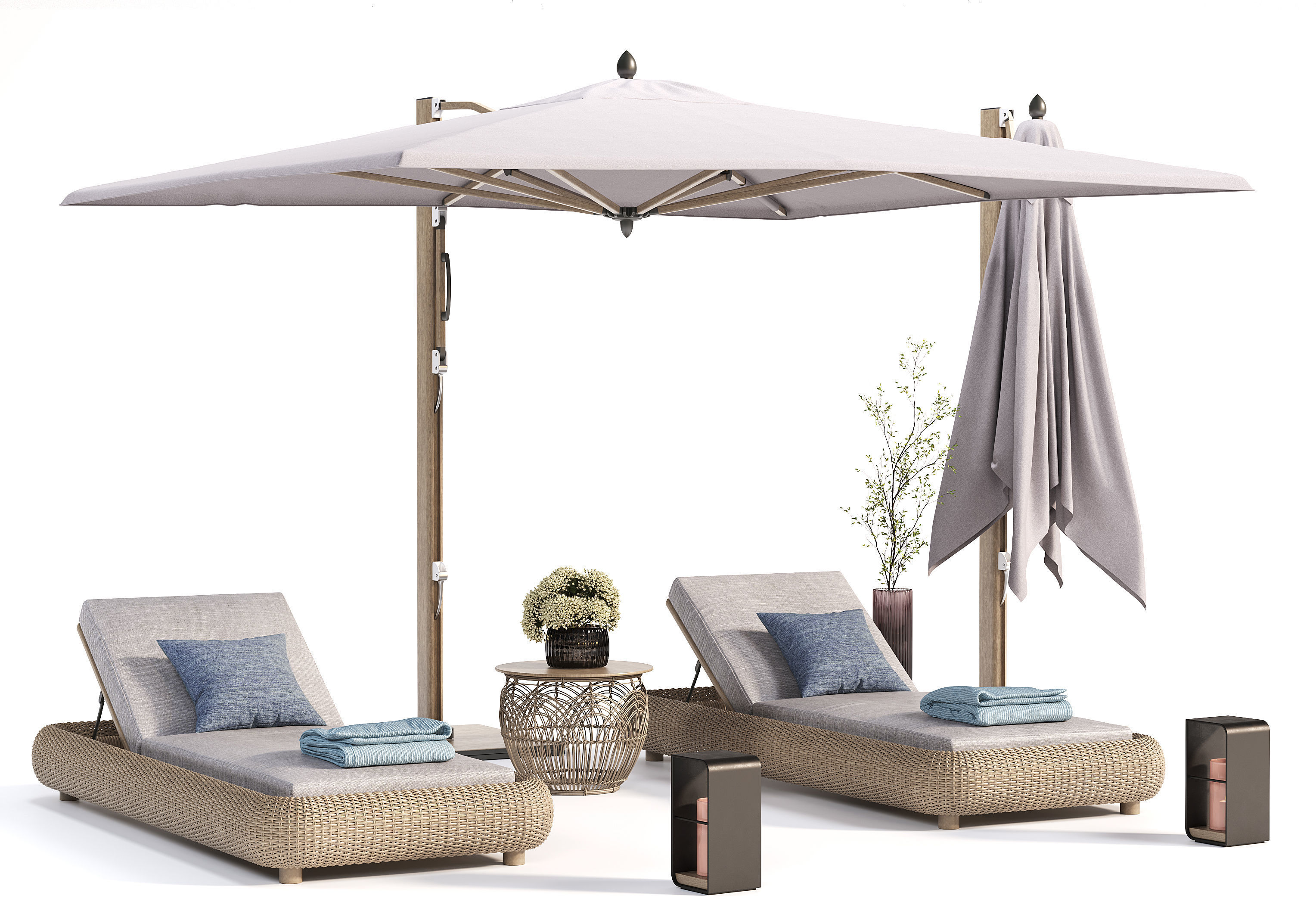 Lounger with Cantilever Umbrella 3D model_0