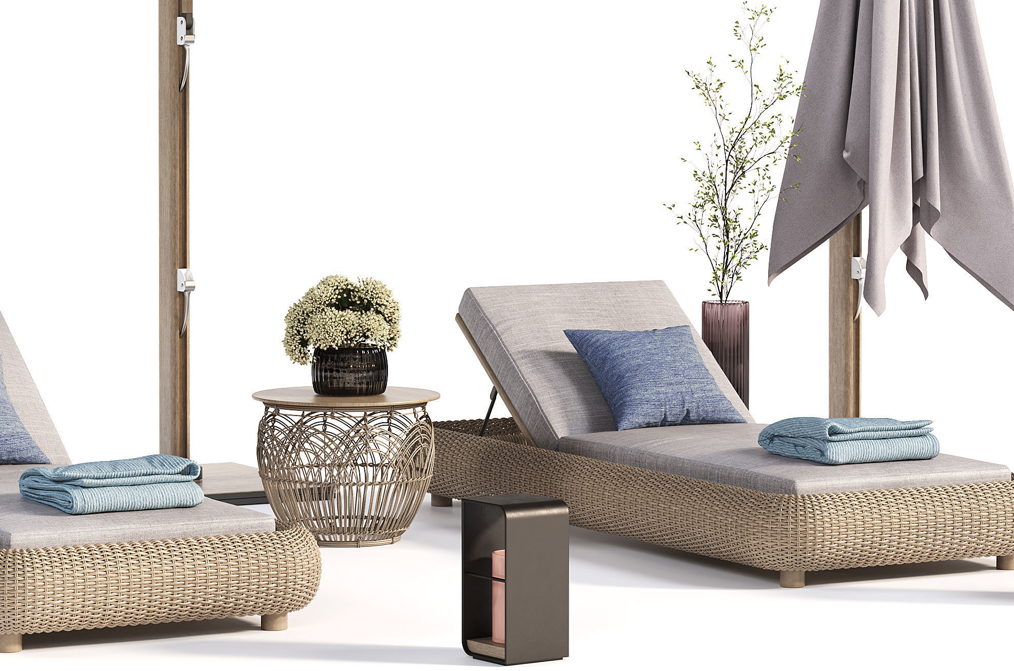 Lounger with Cantilever Umbrella 3D model_3