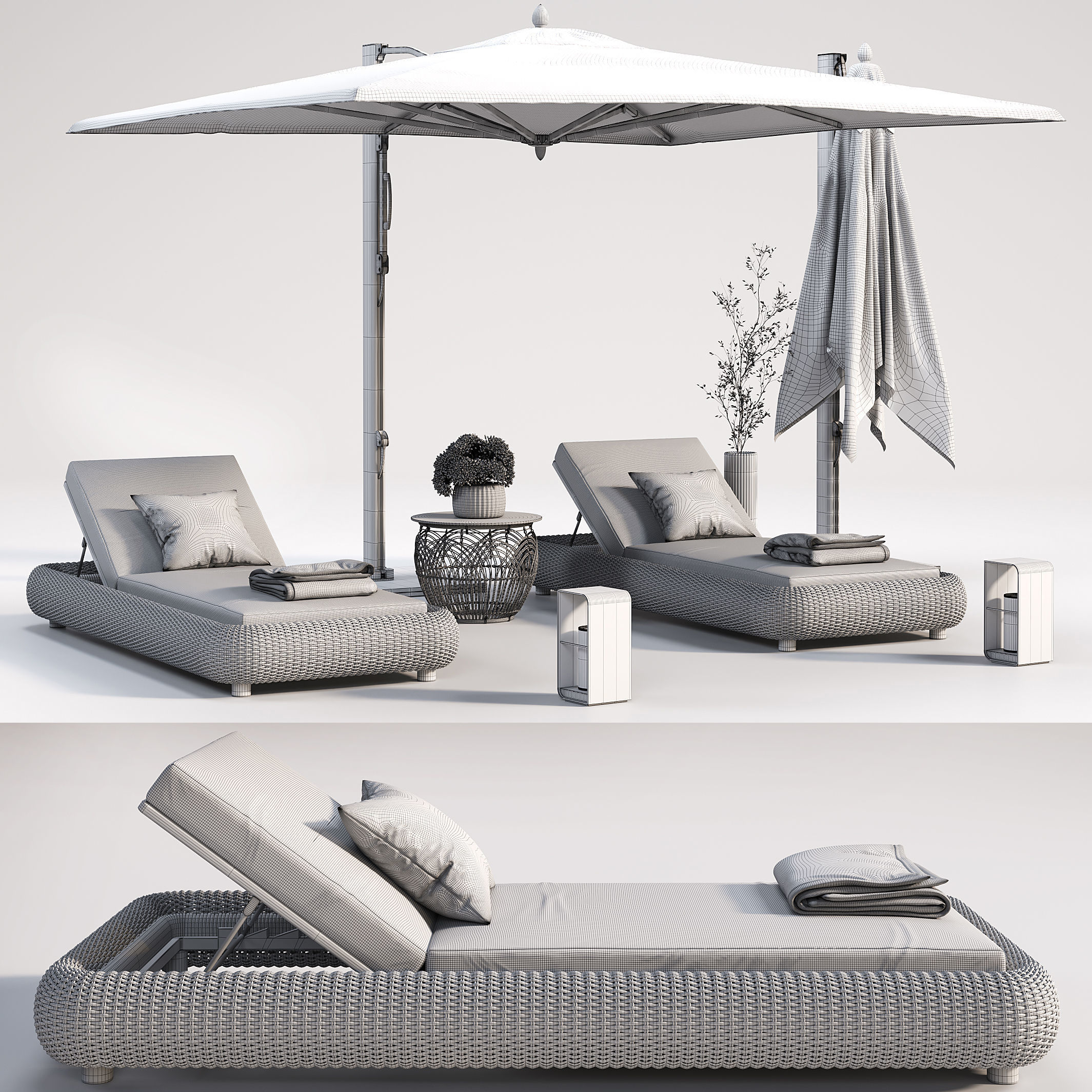 Lounger with Cantilever Umbrella 3D model_11