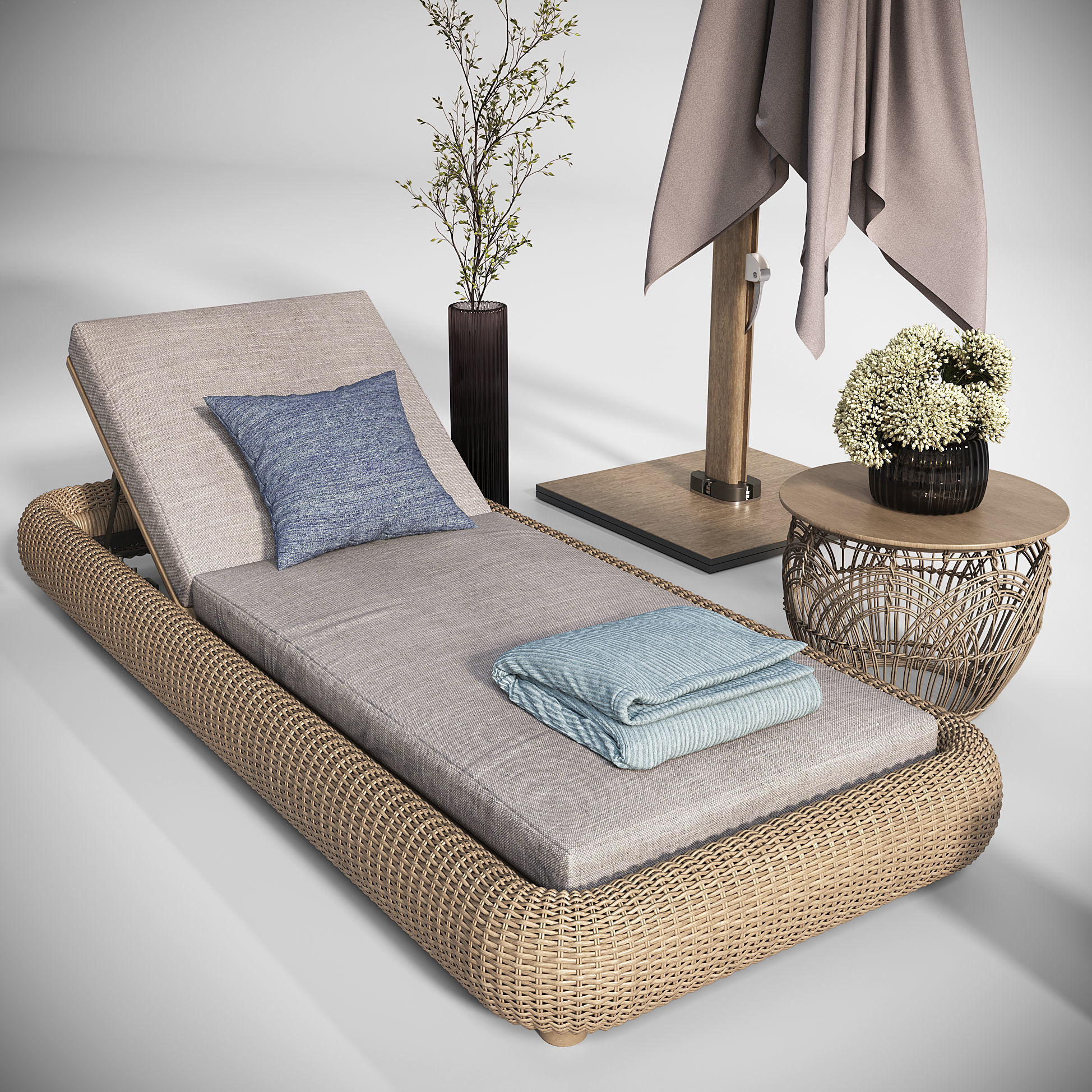 Lounger with Cantilever Umbrella 3D model_7