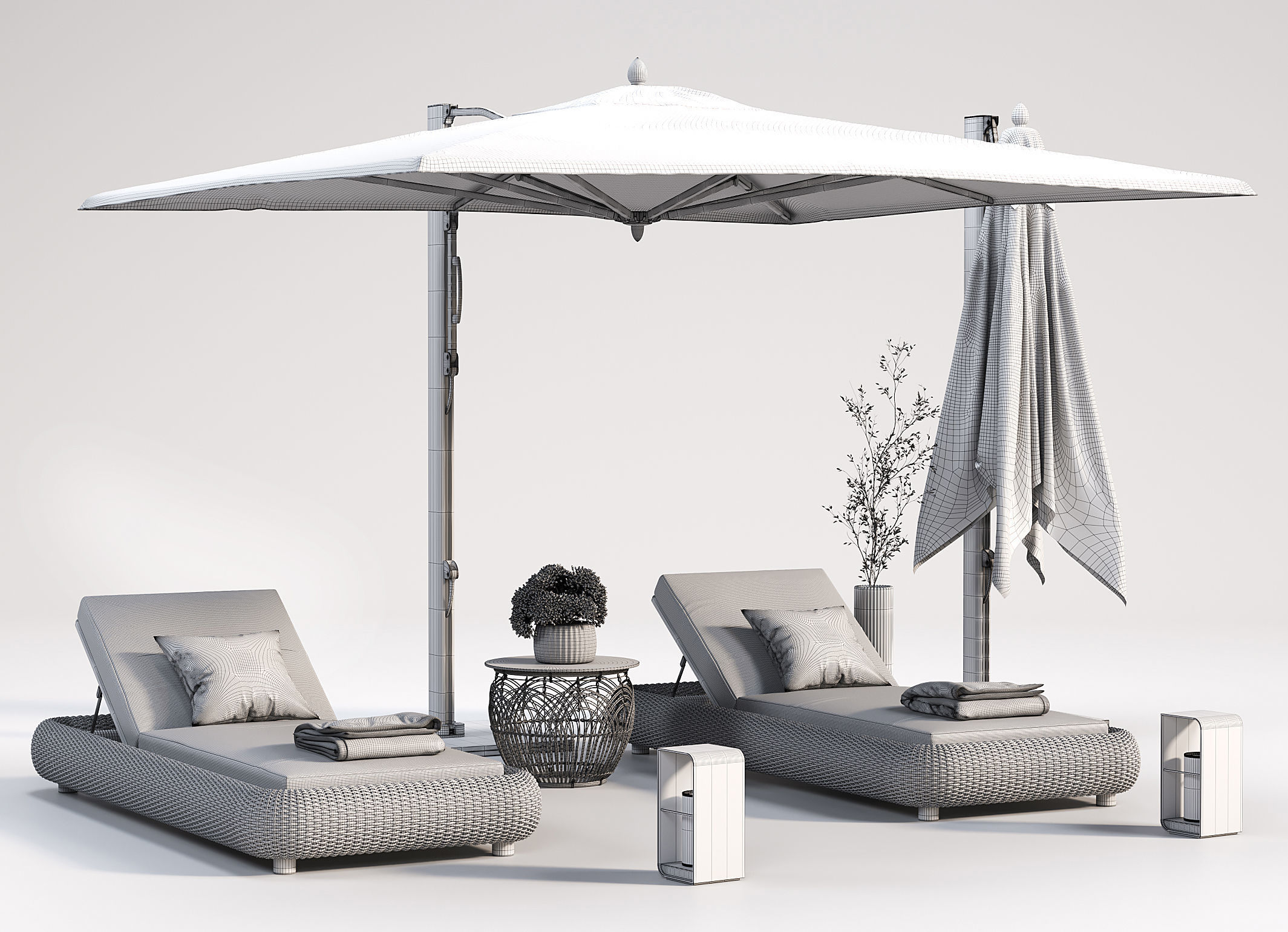 Lounger with Cantilever Umbrella 3D model_9