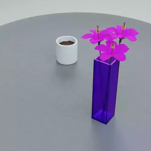 Table with a coffee and flowers
