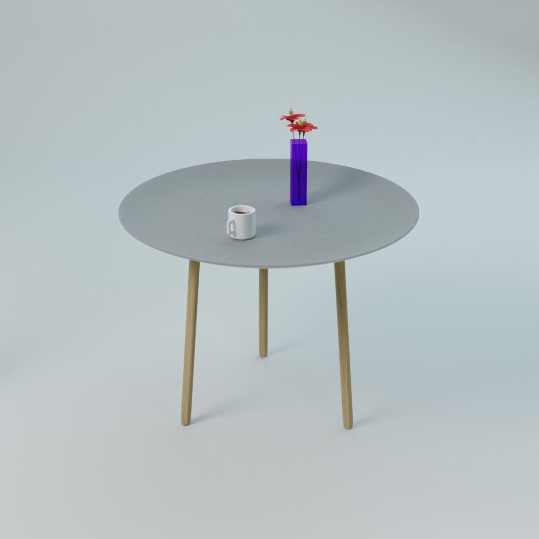 Table with a coffee and flowers Free 3D model_1