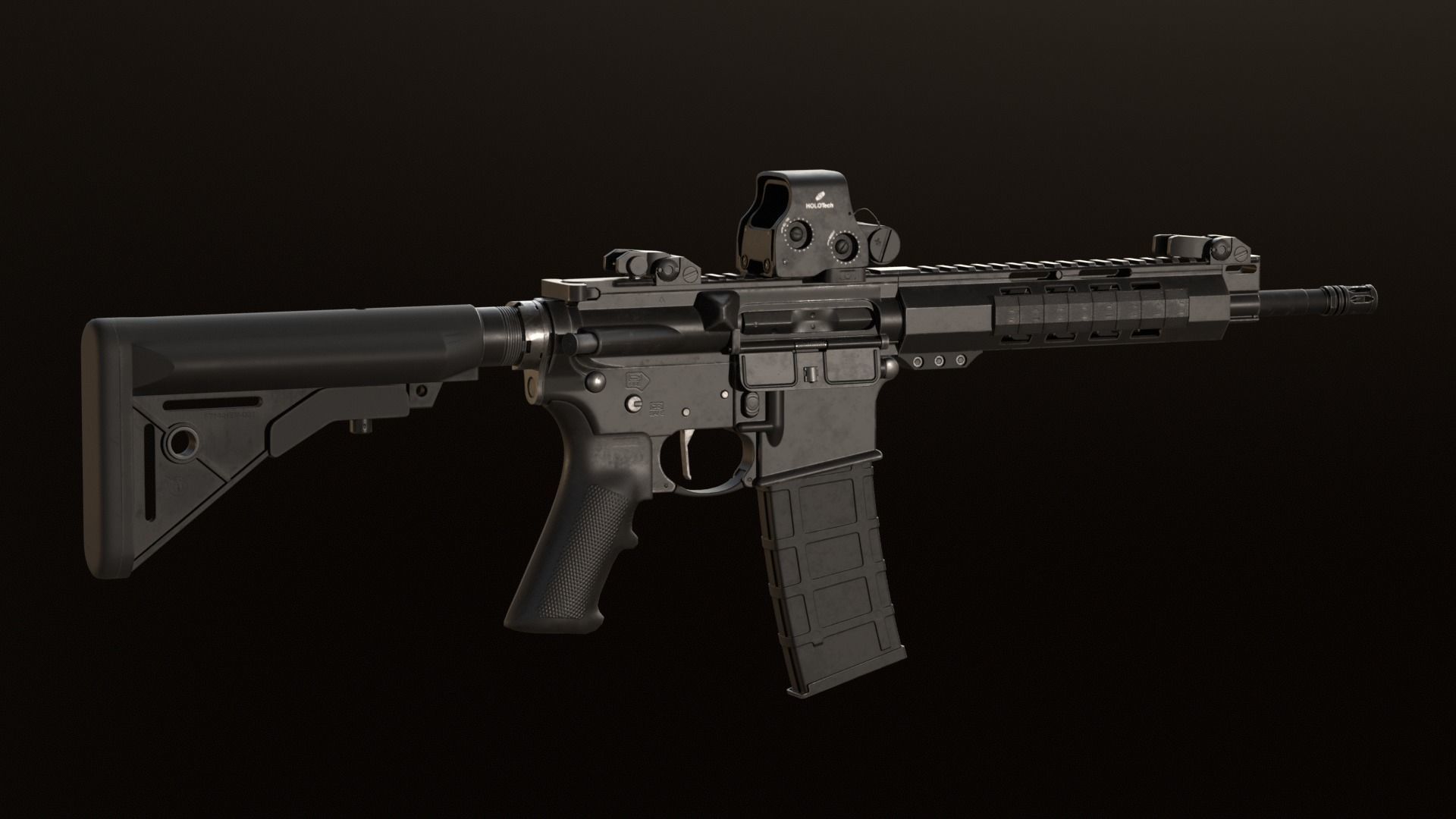 AR-15 Assault Rifle Low-poly 3D model_5