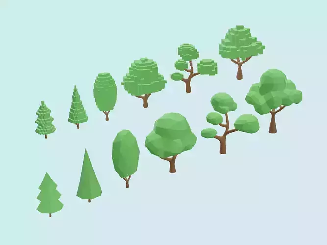 Tree set Low-poly and Tree box