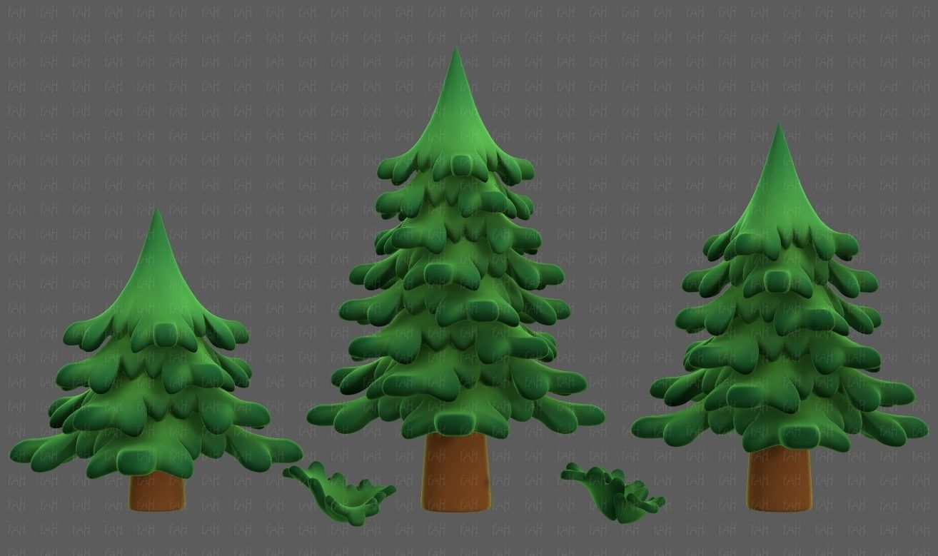 Trees Cartoon V40 Low-poly 3D model_3
