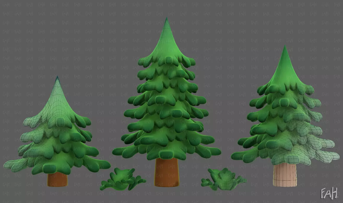 Trees Cartoon V40 Low-poly 3D model_0
