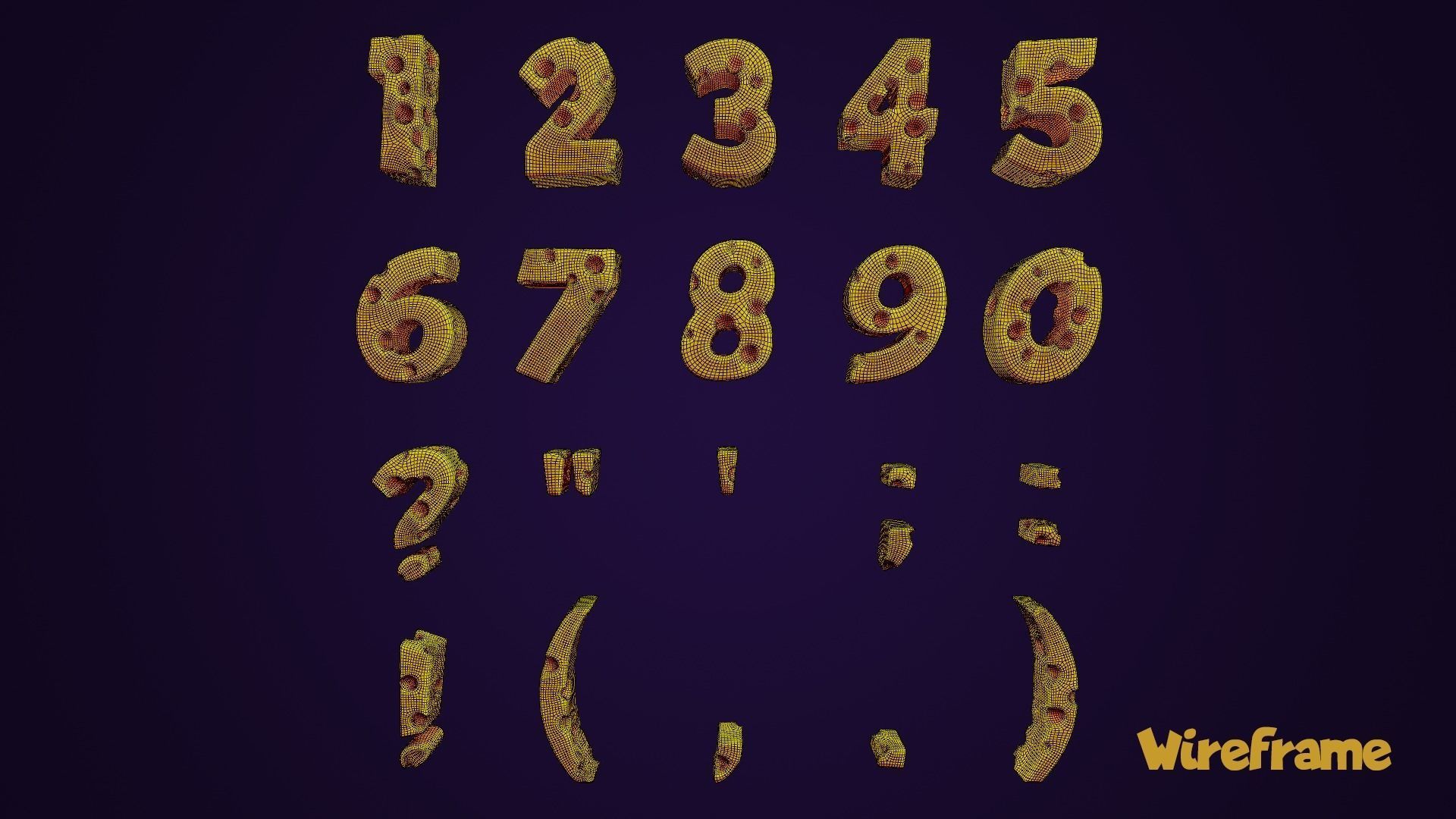 Stylized Cheese Alphabet Numbers Low-poly 3D model_6