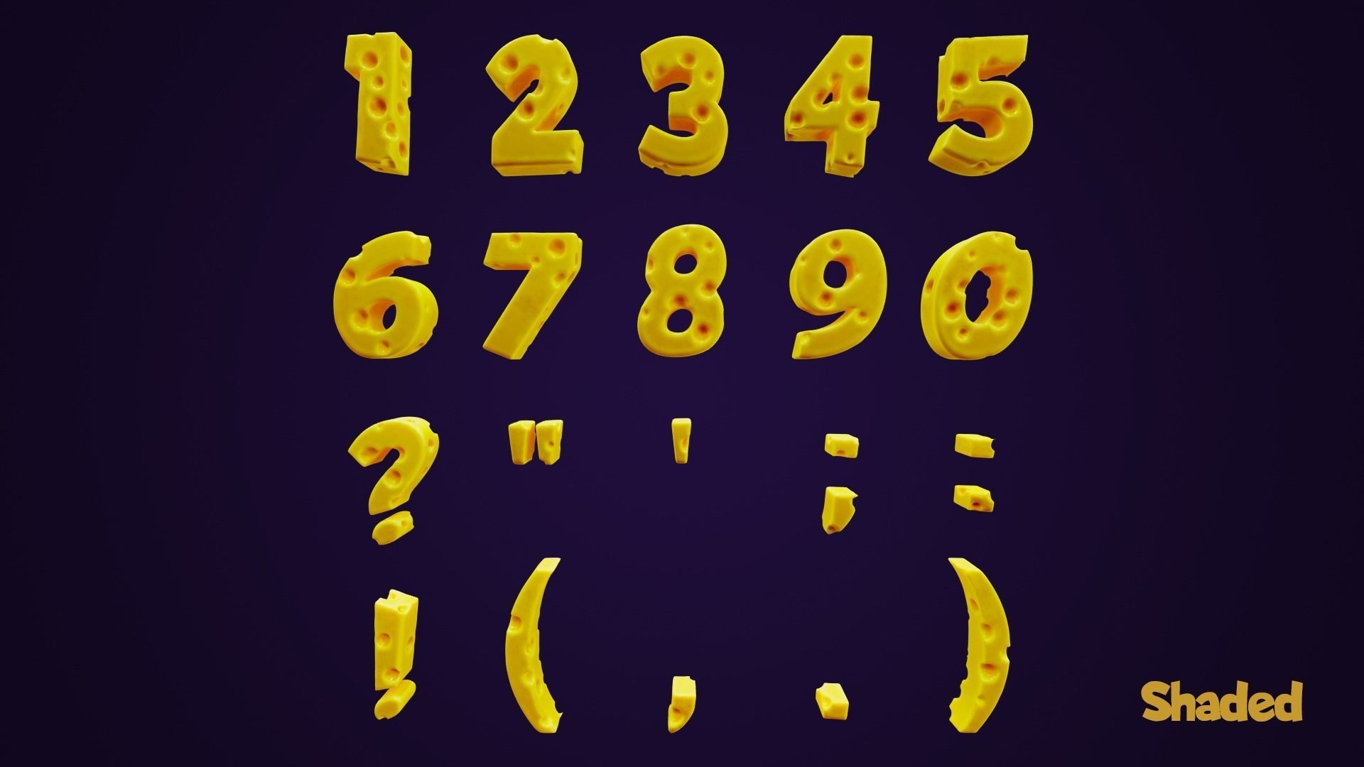 Stylized Cheese Alphabet Numbers Low-poly 3D model_4