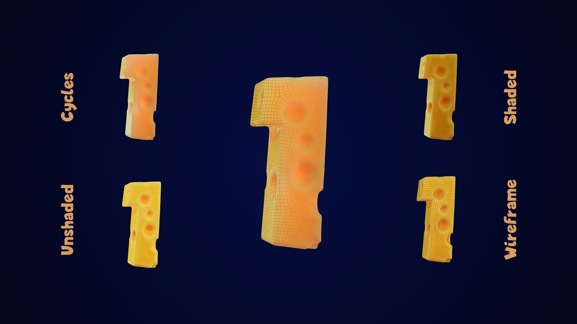 Stylized Cheese Alphabet Numbers Low-poly 3D model_12