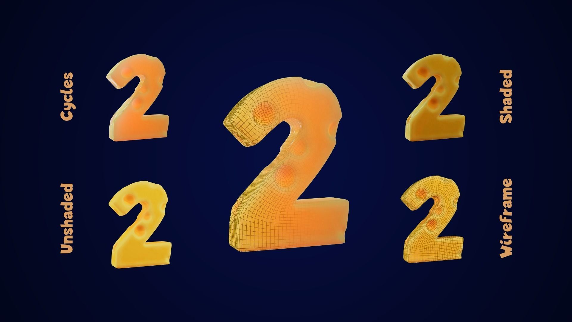 Stylized Cheese Alphabet Numbers Low-poly 3D model_13