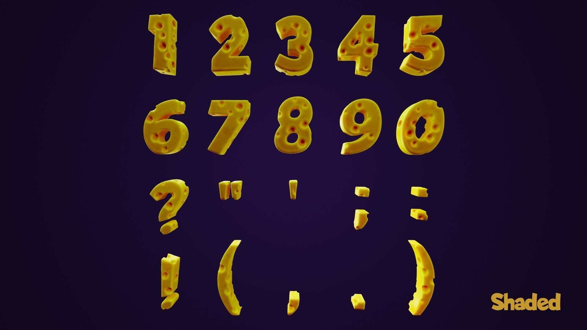Stylized Cheese Alphabet Numbers Low-poly 3D model_5