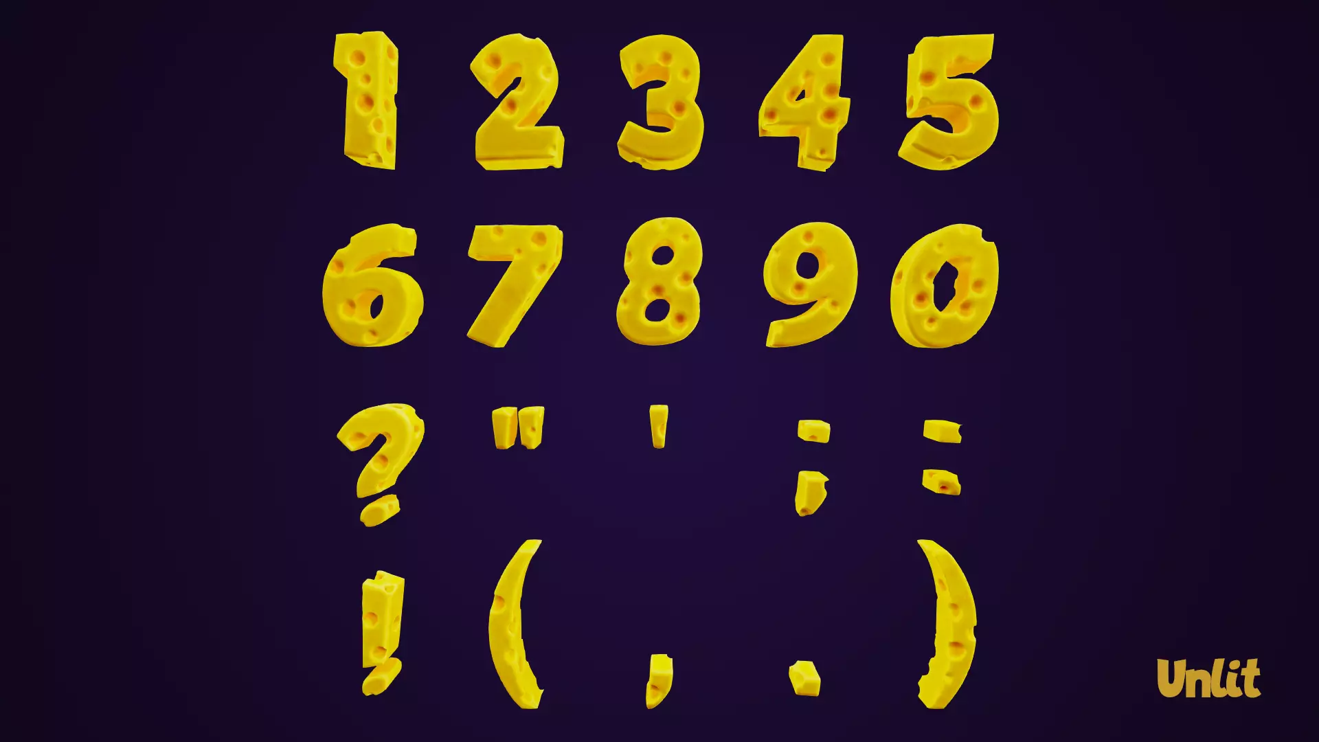 Stylized Cheese Alphabet Numbers Low-poly 3D model_0