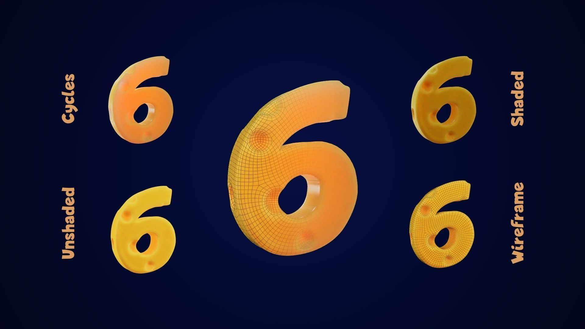 Stylized Cheese Alphabet Numbers Low-poly 3D model_17