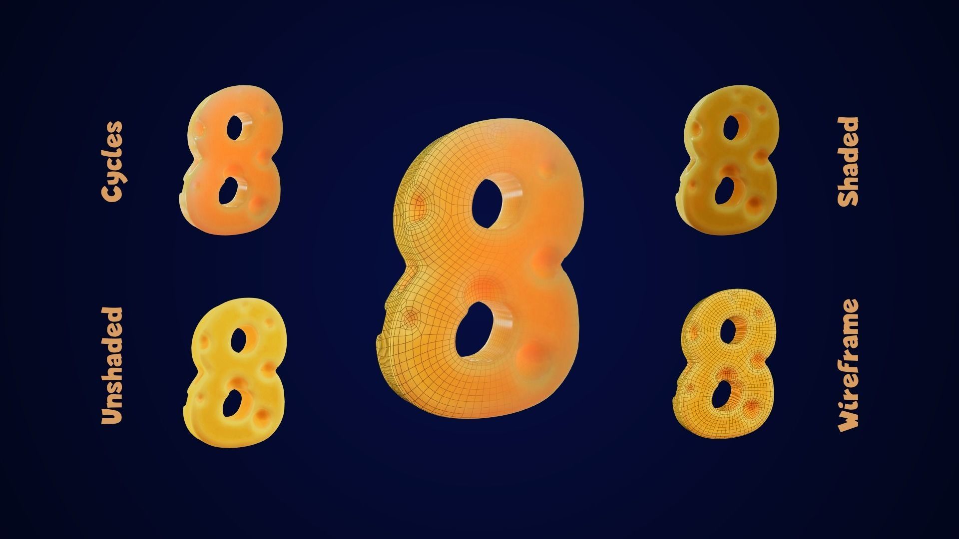 Stylized Cheese Alphabet Numbers Low-poly 3D model_19