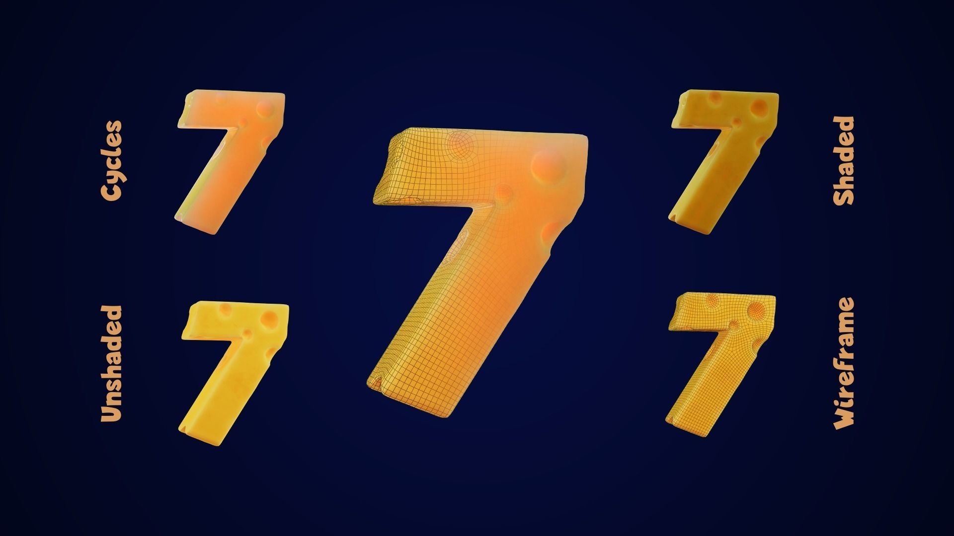 Stylized Cheese Alphabet Numbers Low-poly 3D model_18