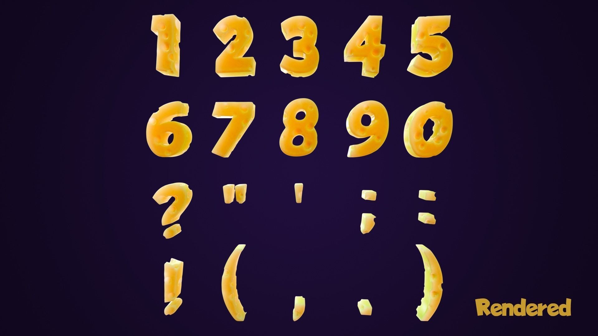 Stylized Cheese Alphabet Numbers Low-poly 3D model_3