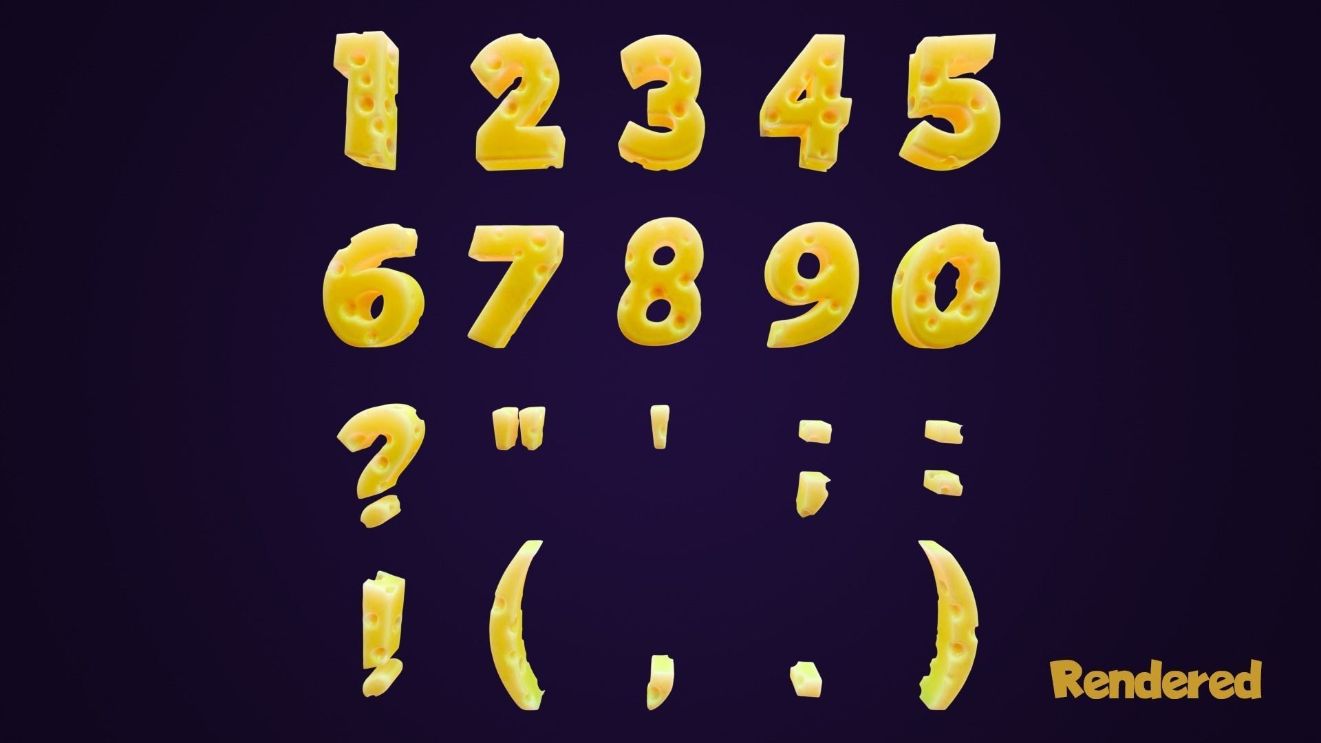 Stylized Cheese Alphabet Numbers Low-poly 3D model_2