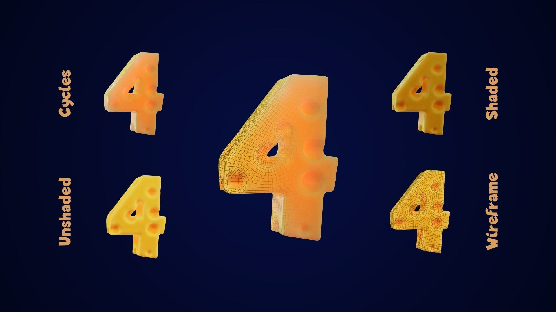 Stylized Cheese Alphabet Numbers Low-poly 3D model_15