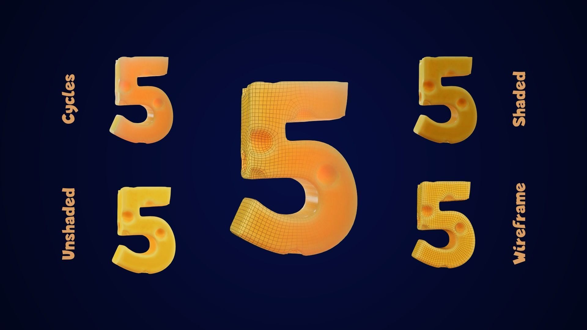 Stylized Cheese Alphabet Numbers Low-poly 3D model_16