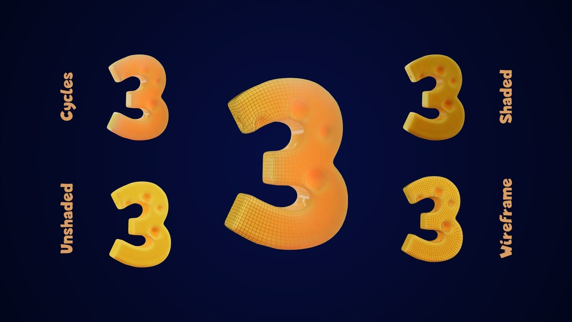 Stylized Cheese Alphabet Numbers Low-poly 3D model_14