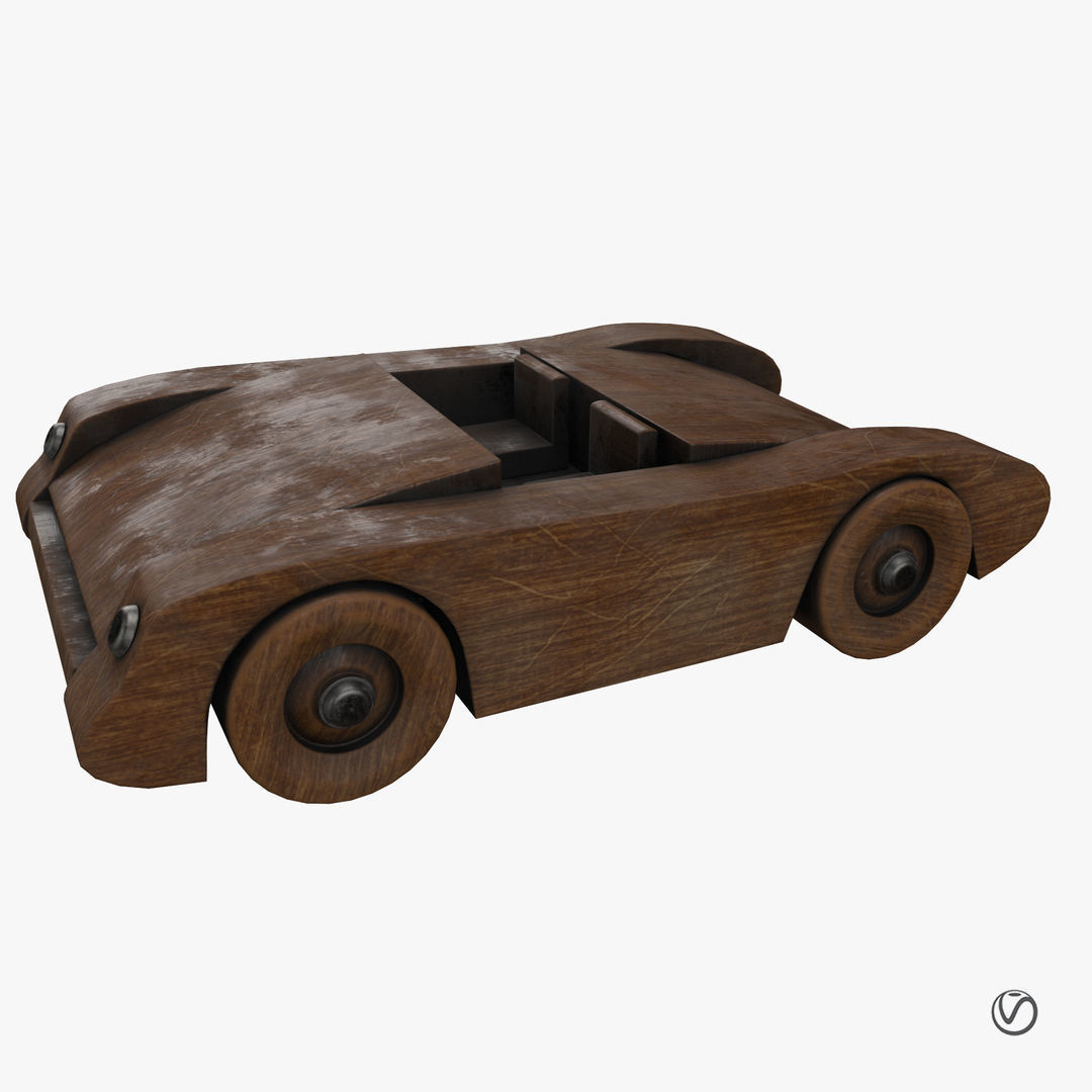 Old wooden toy sports car 3D model_12