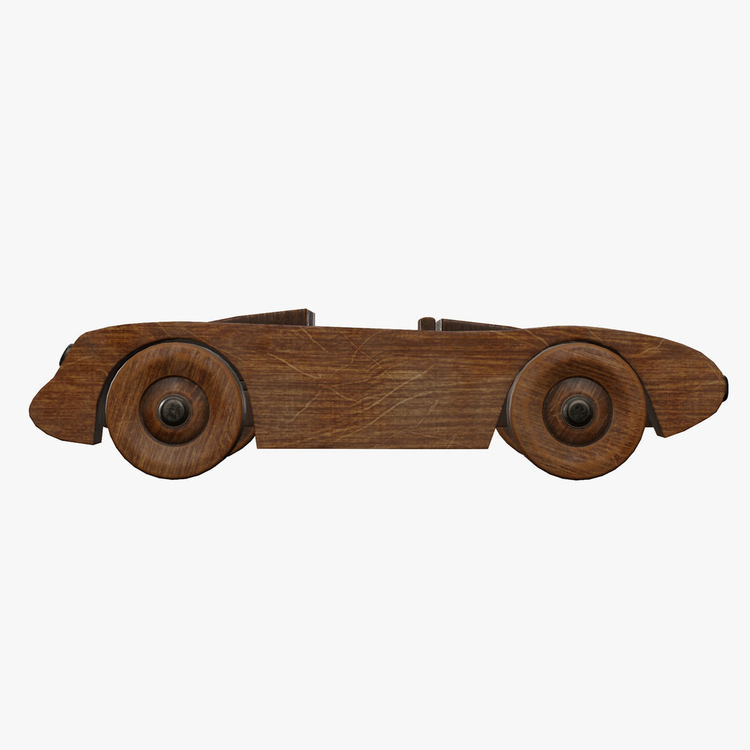 Old wooden toy sports car 3D model_3