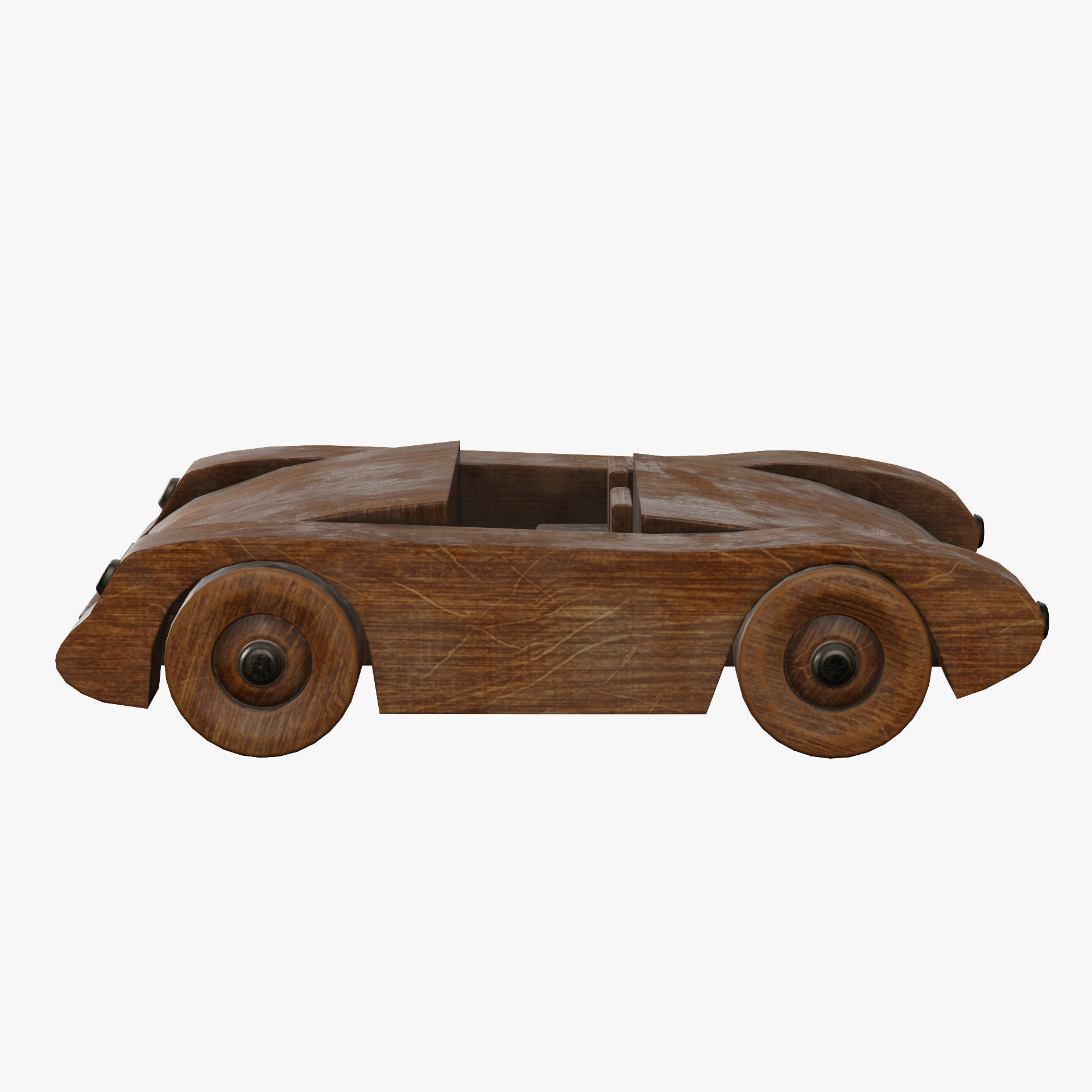 Old wooden toy sports car 3D model_4