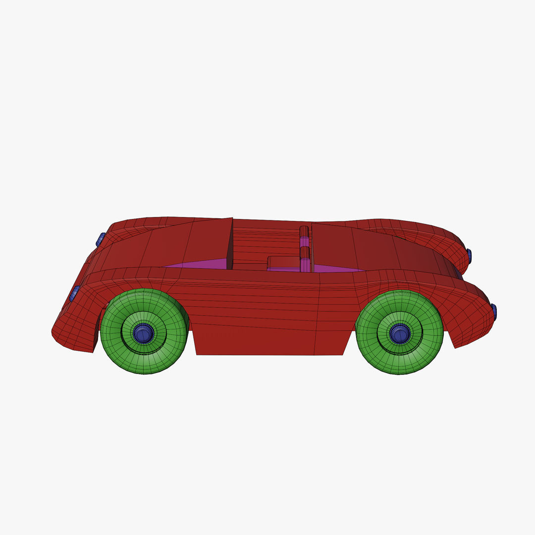Old wooden toy sports car 3D model_10
