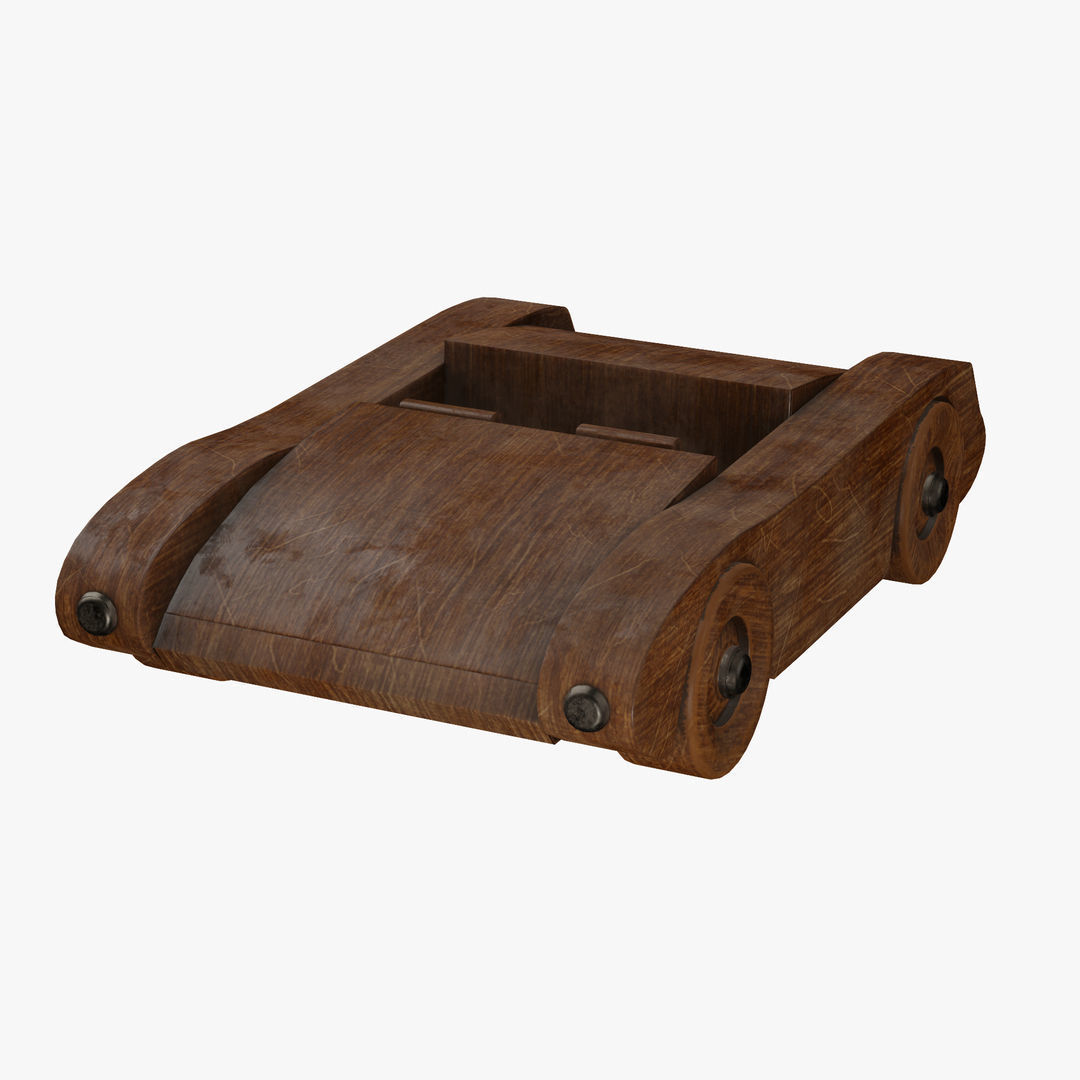 Old wooden toy sports car 3D model_8