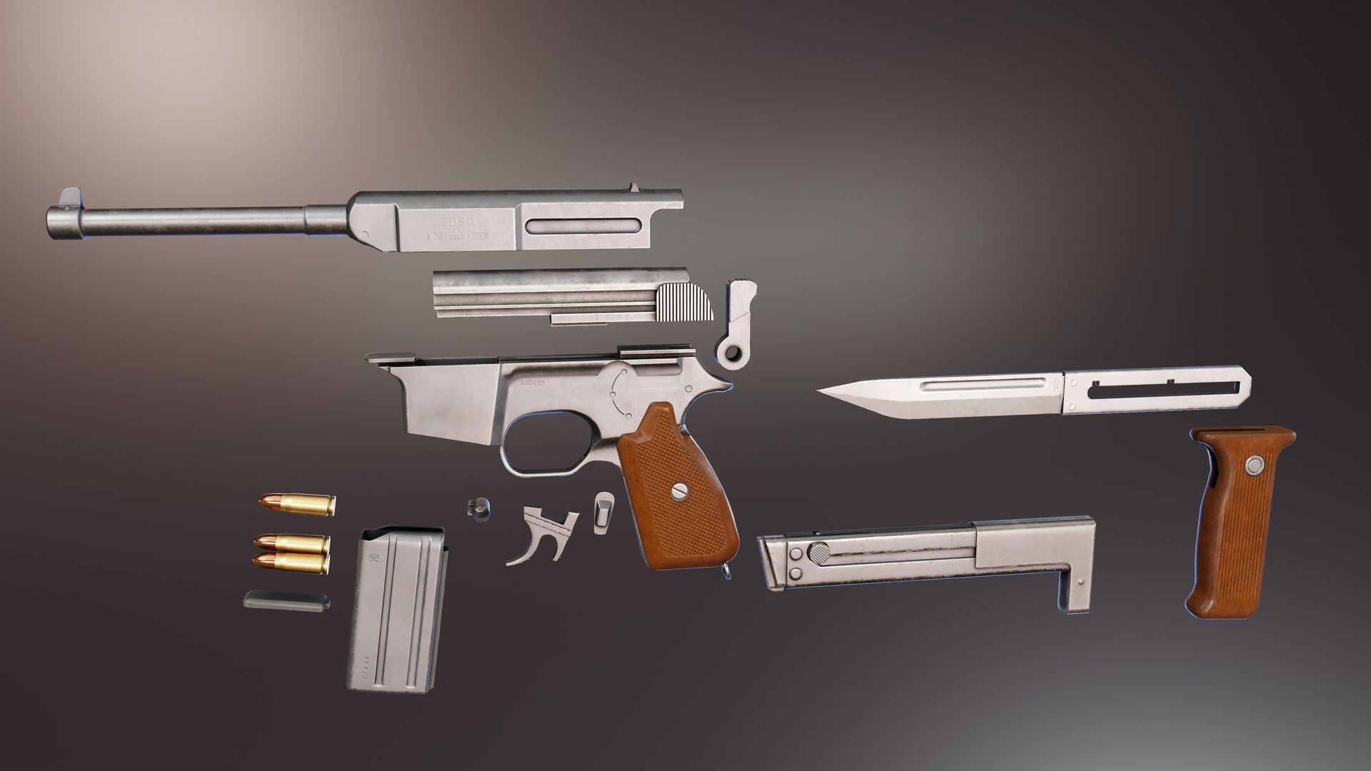 Type 80 Pistol Low-poly 3D model_4