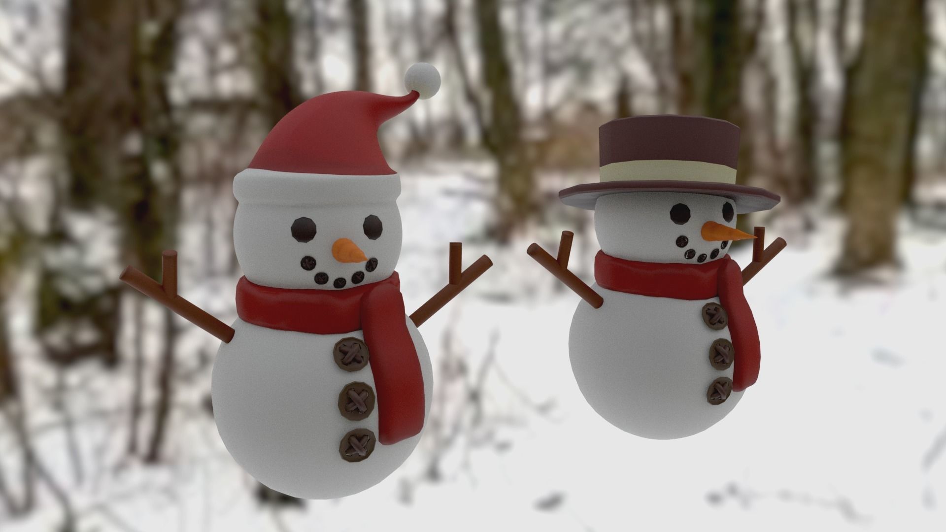 Snowman pack Low-poly 3D model_13