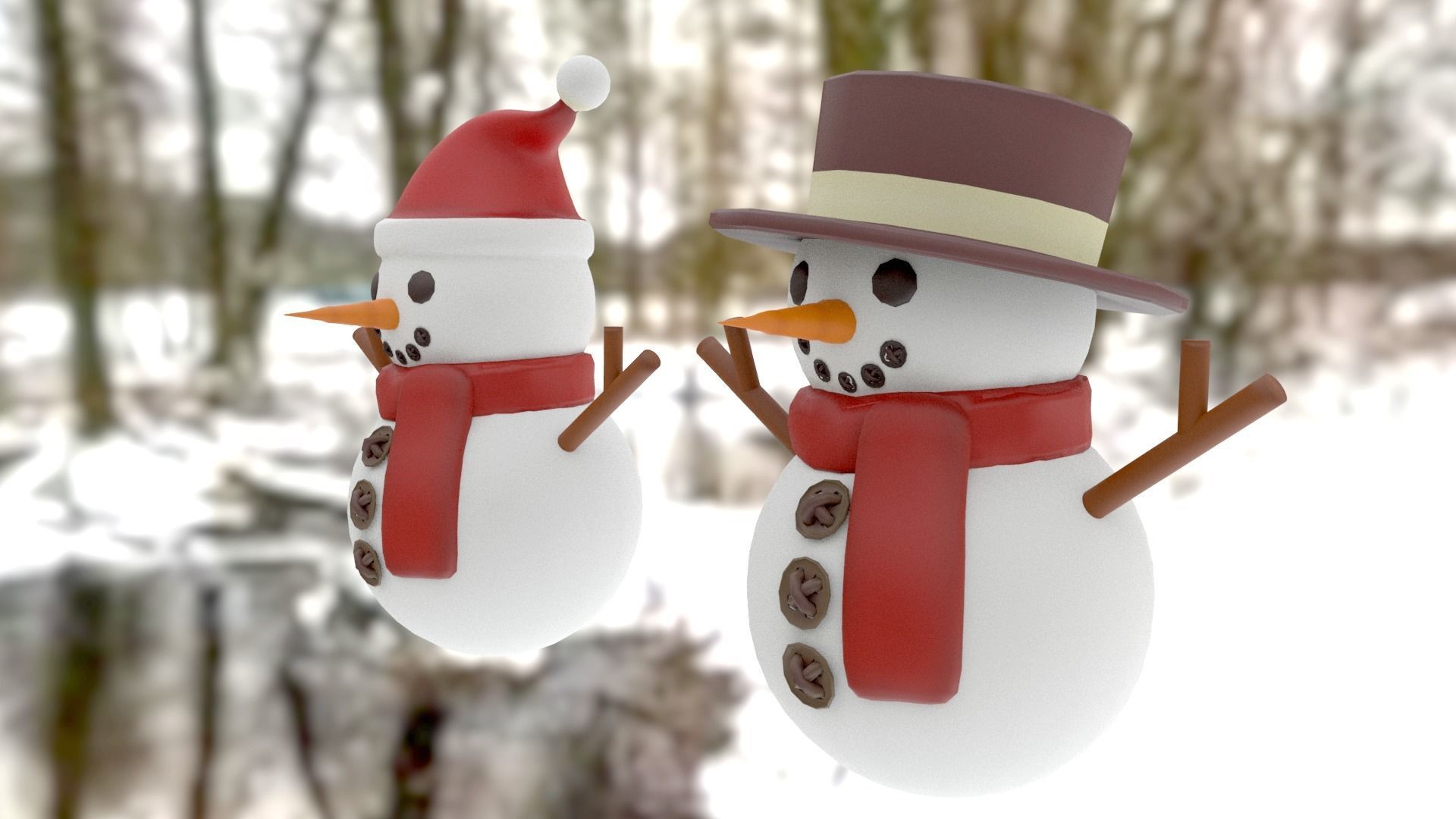 Snowman pack Low-poly 3D model_2