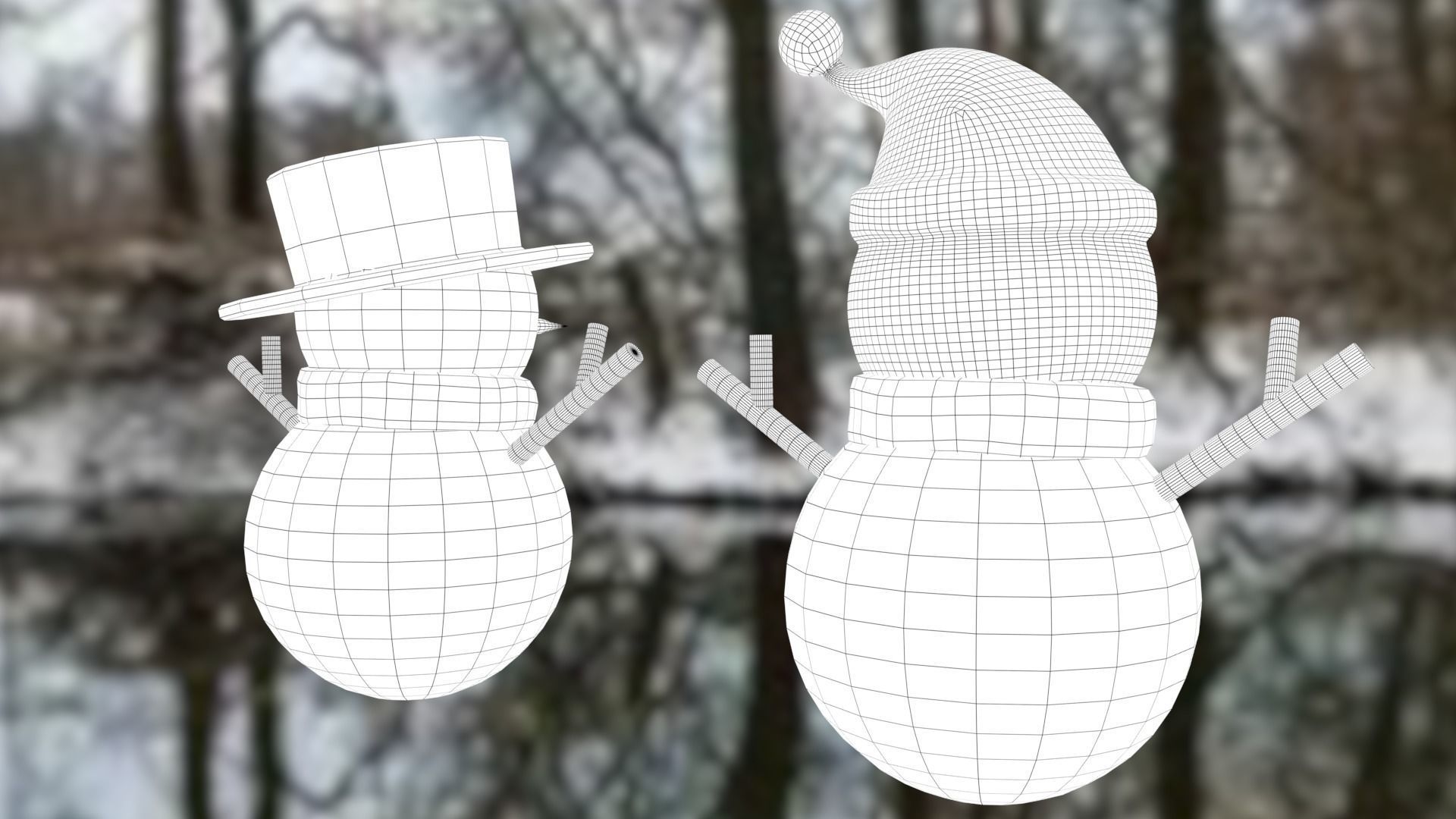 Snowman pack Low-poly 3D model_40