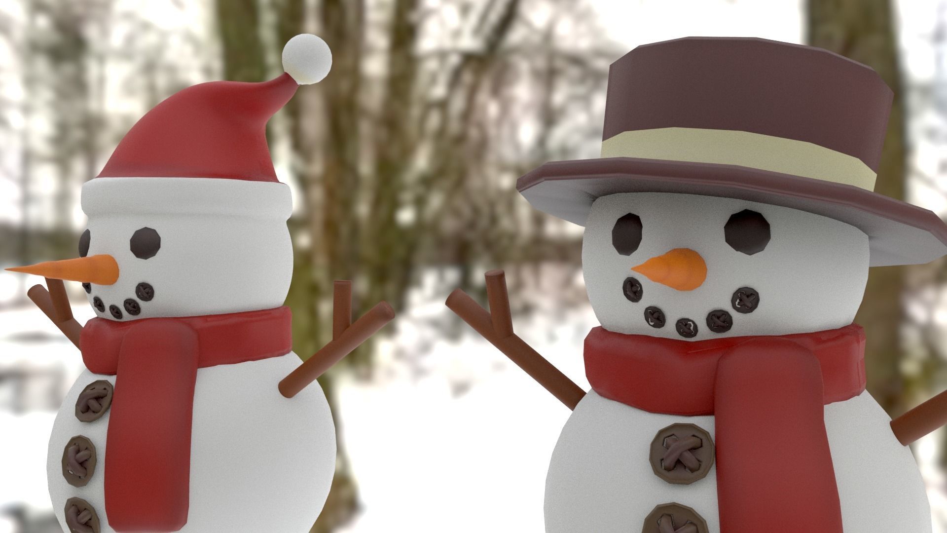 Snowman pack Low-poly 3D model_12