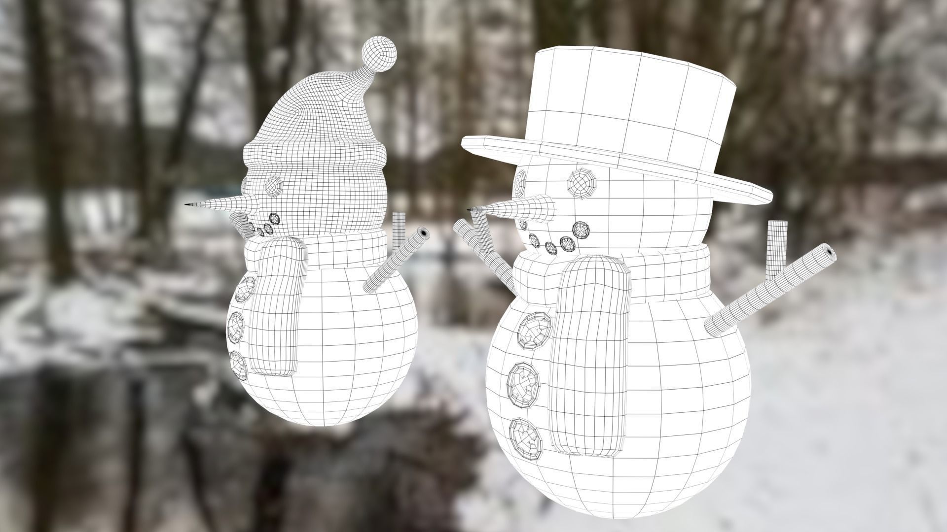 Snowman pack Low-poly 3D model_28