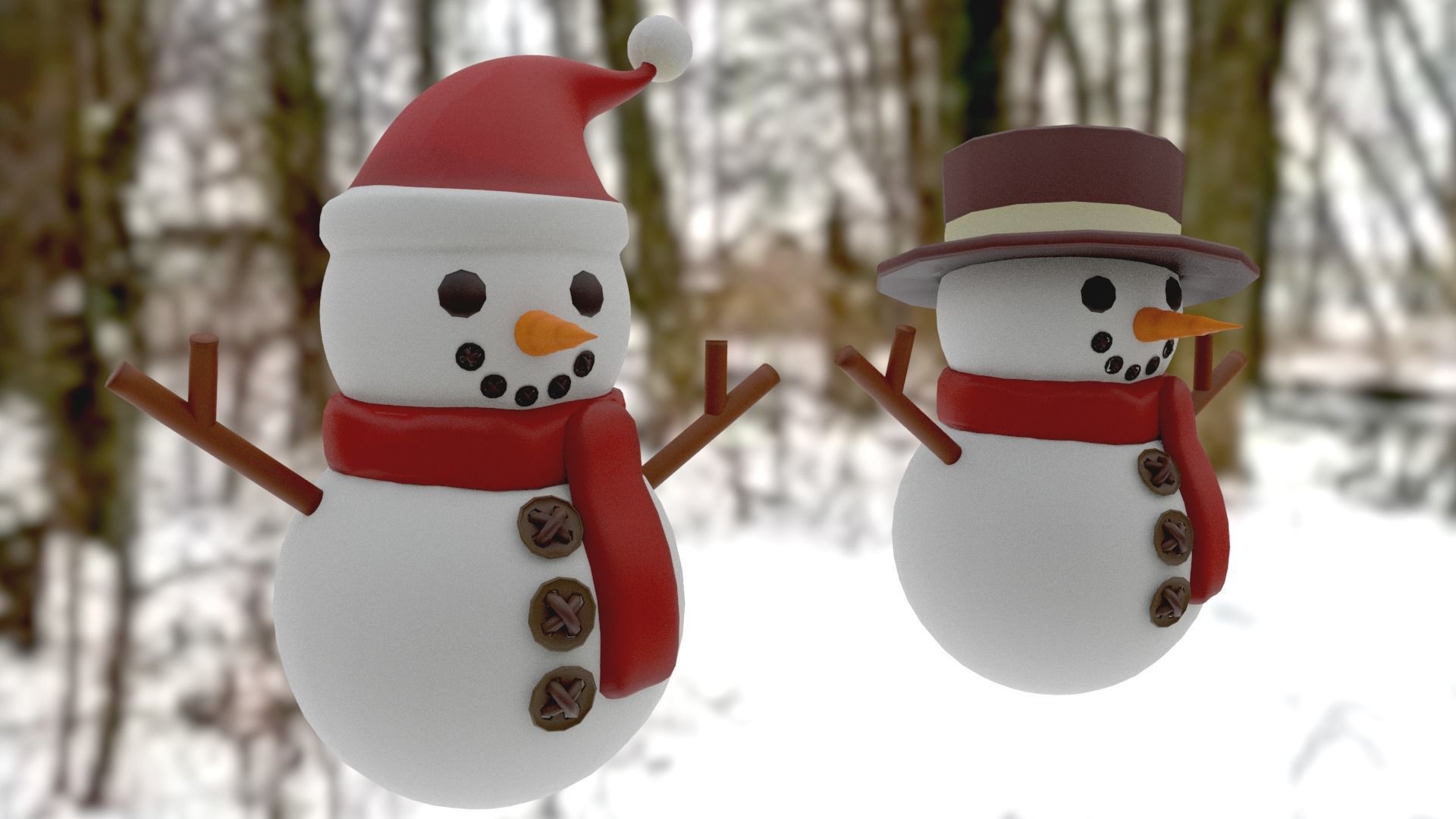 Snowman pack Low-poly 3D model_9