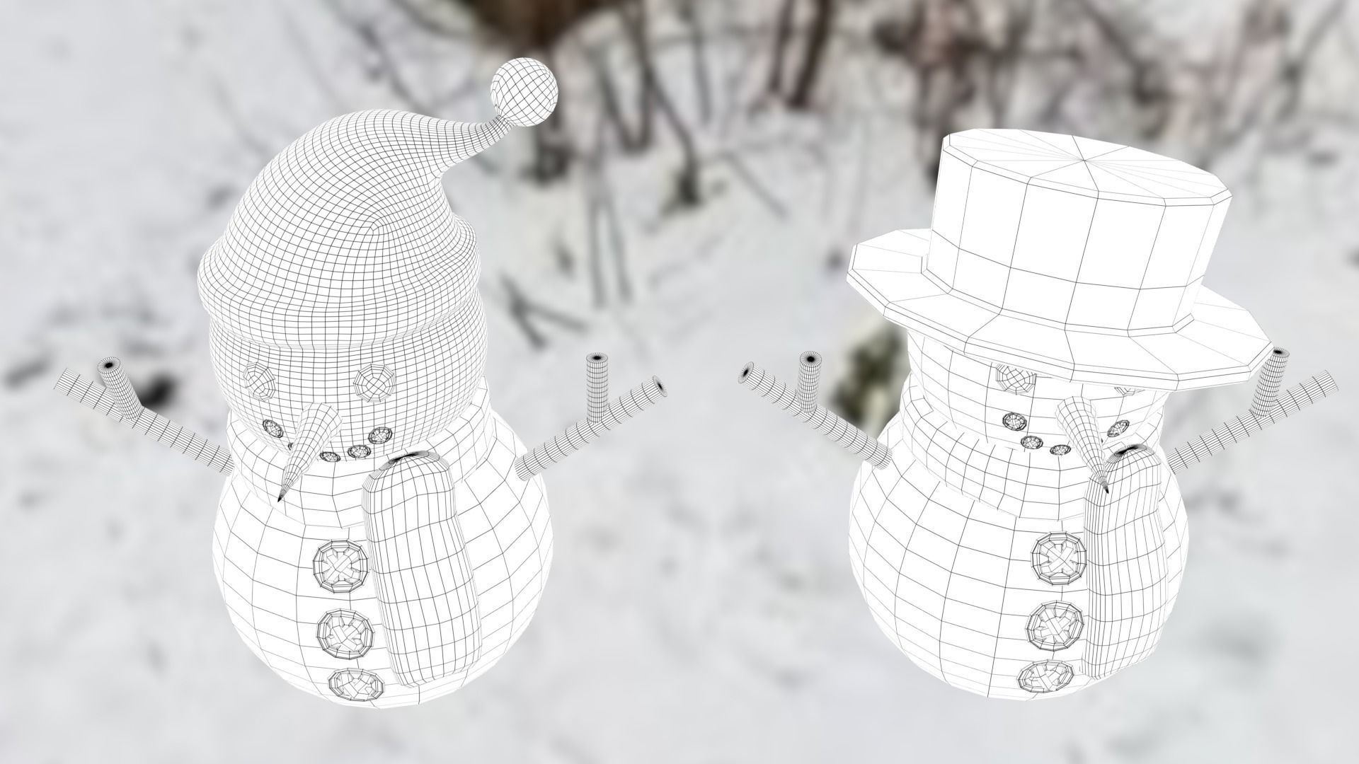 Snowman pack Low-poly 3D model_35