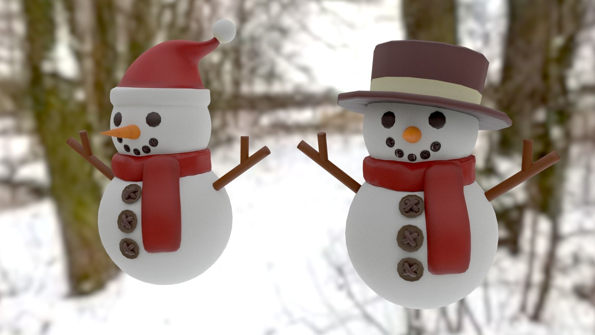 Snowman pack Low-poly 3D model_1