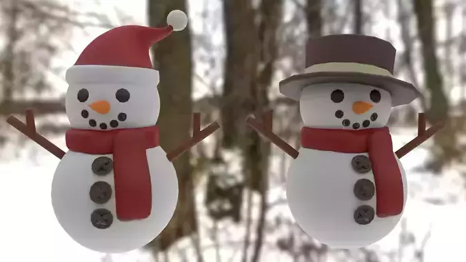 Snowman pack Low-poly 3D model